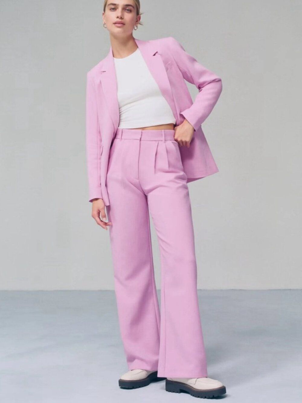 Abercrombie & Fitch | NWT Sloane Tailored Wide Leg Pant in Pastel Pink, Size 26